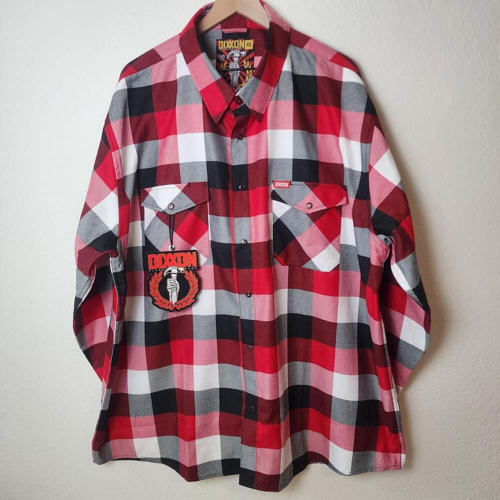 Dixxon Flannel Shirt Mens 4XL Red Plaid The Hammer D-Tech Long Sleeve Snap